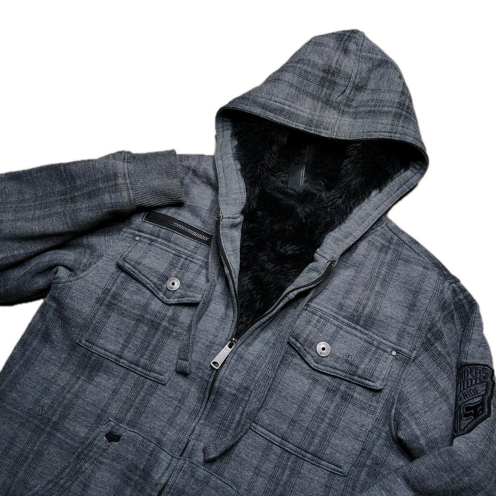 Fox Racing Sasquatch Faux Fur Lined Hoodie Jacket Y2K Mens M Streetwear Plaid